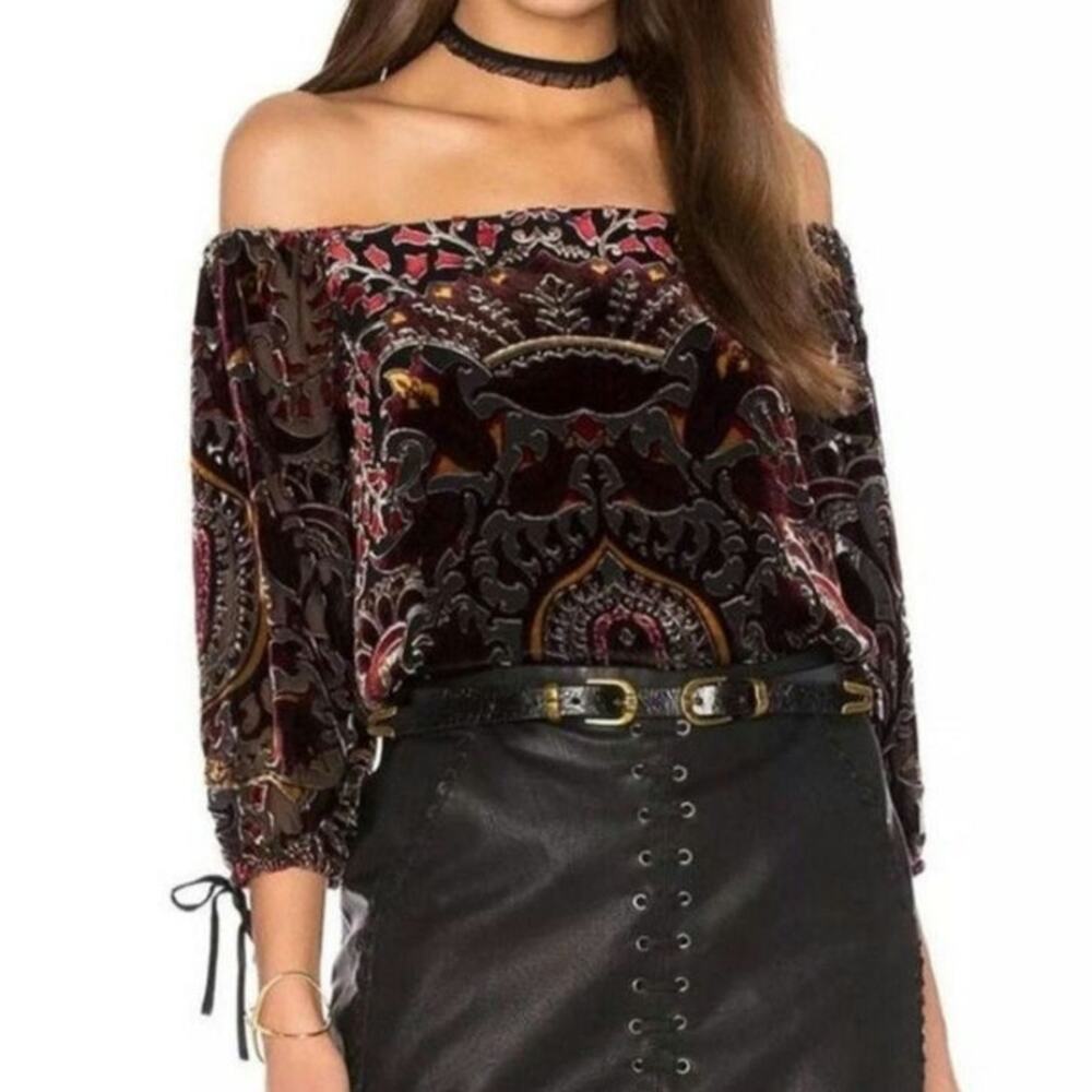 Alice + Olivia Silk Alecia Velour Brocade Damask Jacquard Blouse - Picture 7 of 9